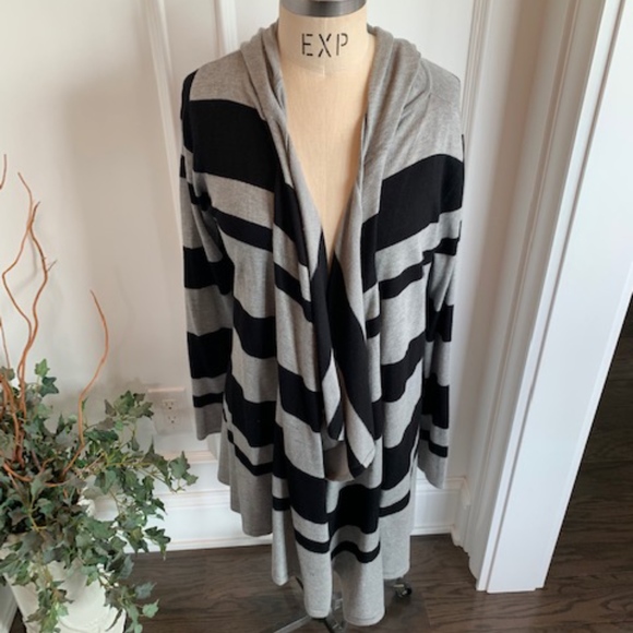 Eyn Sweaters - Eyn Women's Hooded Striped Waterfall Cardigan